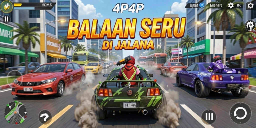 Tampilan gameplay balap yang seru dalam 4P4P dengan grafis menawan.