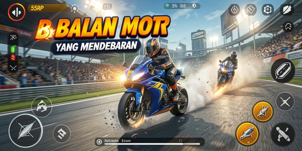 Tampilan gameplay balapan motor yang mendebarkan di 55RP.