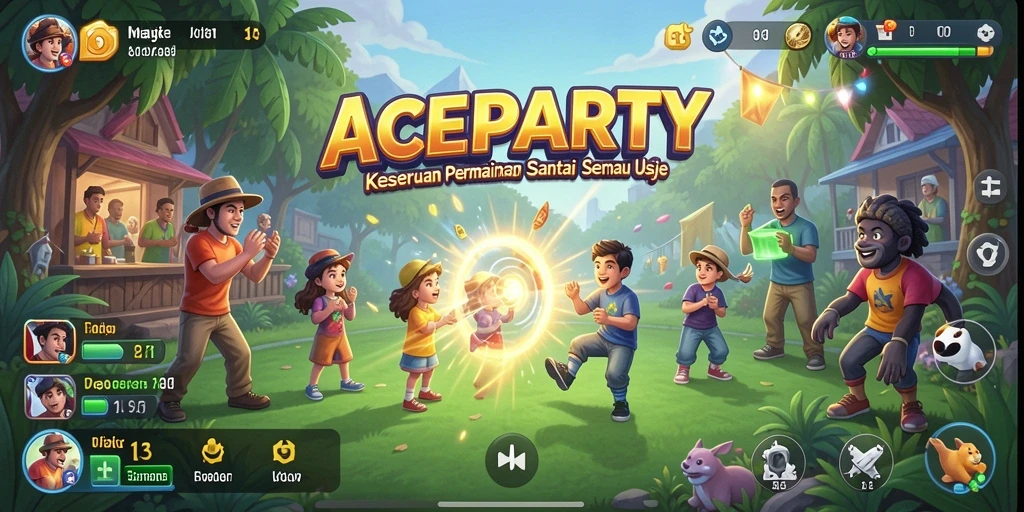 Tampilan gameplay ACEPARTY yang penuh warna dan interaktif.