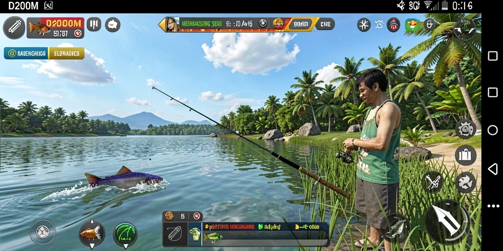 Tampilan gameplay D200M yang menakjubkan saat memancing ikan.