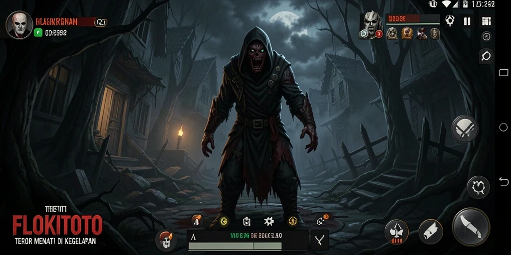 Menampilkan gameplay menegangkan dalam suasana gelap.