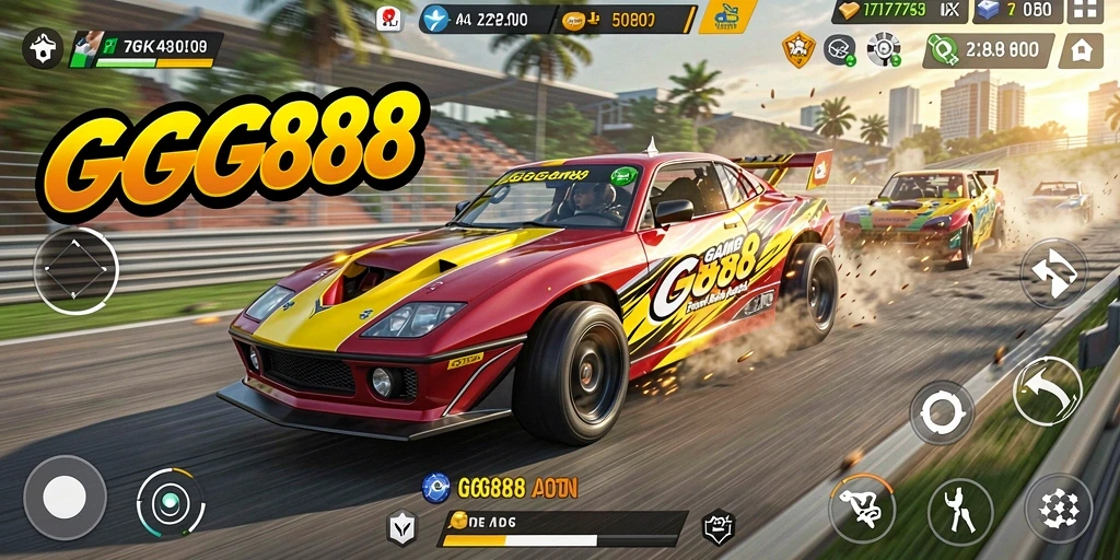Tangkapan layar gameplay GGG888 menampilkan aksi balapan yang mendebarkan.