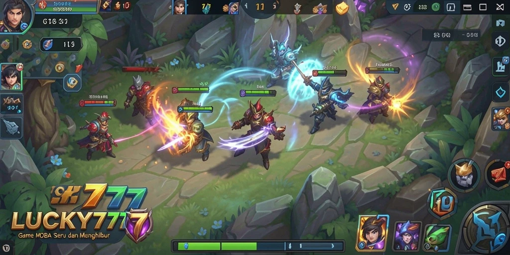 Tampilan aksi seru dalam gameplay MOBA LUCKY777.