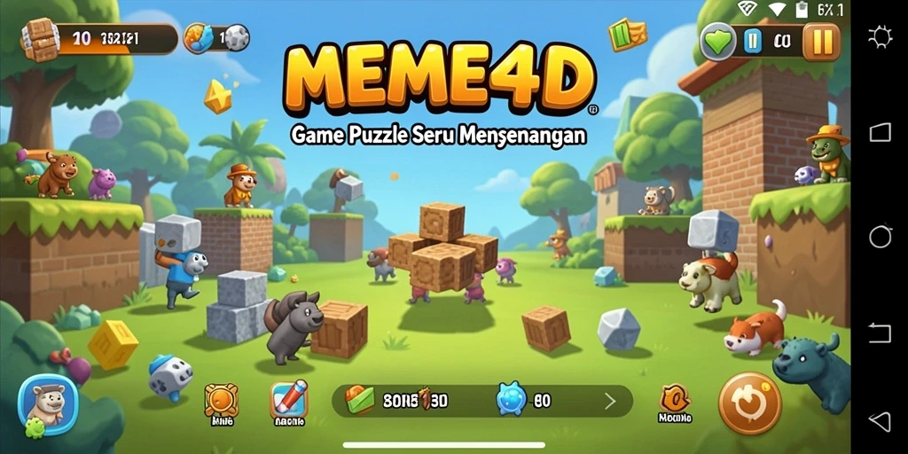 Tampilan gameplay Puzzle MEME4D yang menantang dan menarik.