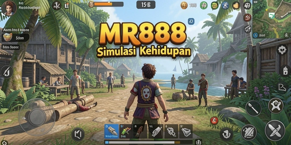 Screenshot gameplay MR888 yang menunjukkan interaksi karakter dan lingkungan.
