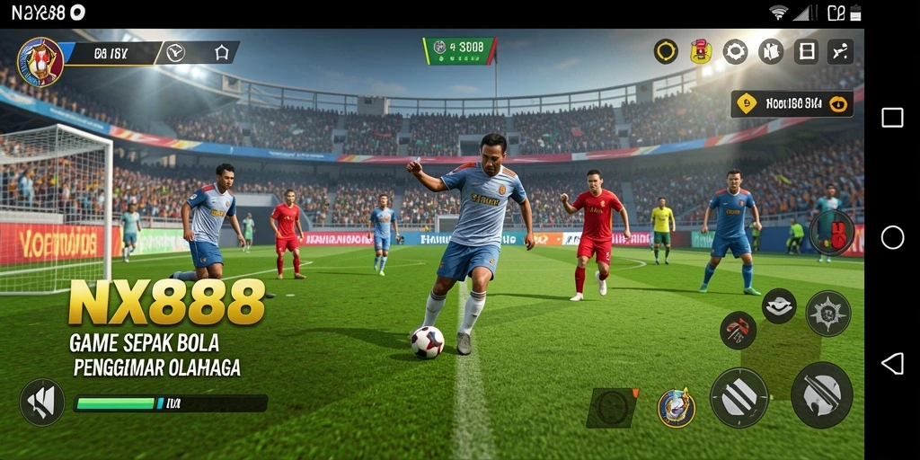 Gameplay NX888 yang menakjubkan dengan aksi sepak bola yang seru.