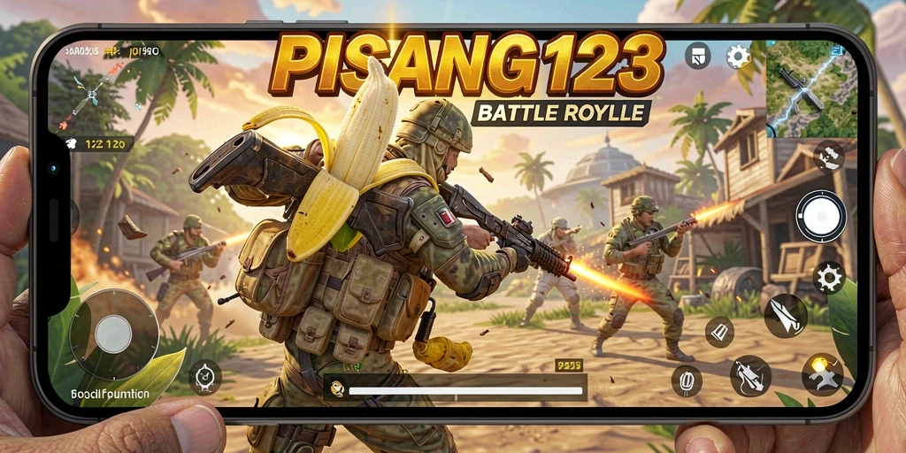 Gameplay intens PISANG123 di arena Battle Royale.
