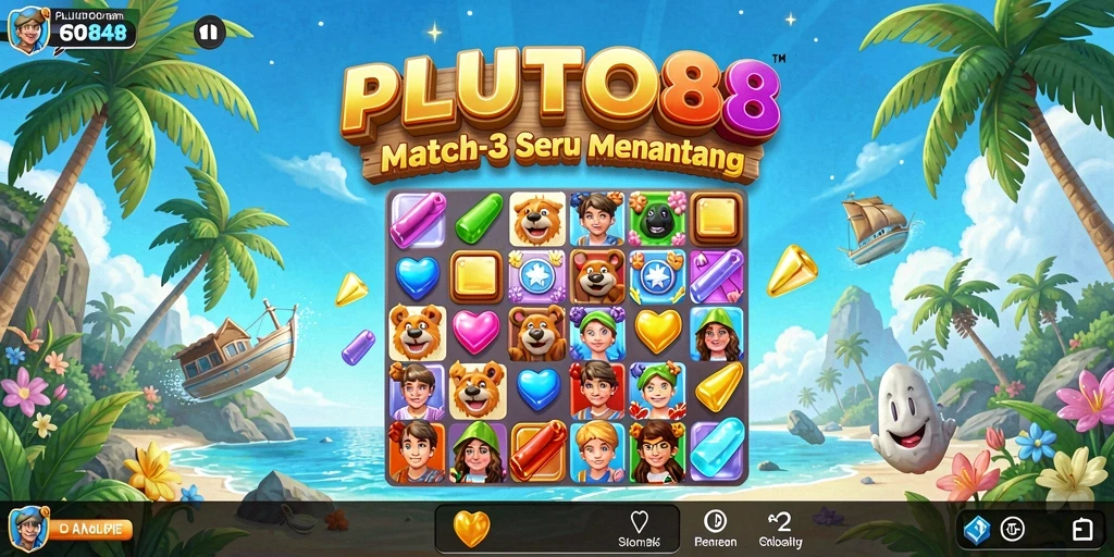 Gameplay Match-3 yang seru dan penuh warna di PLUTO88.