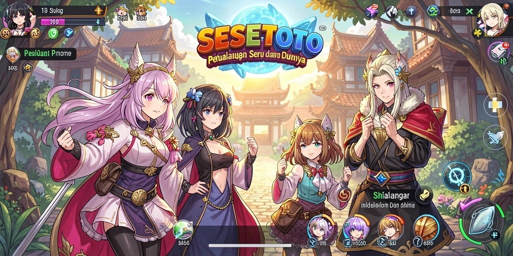 Tampilan gameplay seru dalam SESETOTO dengan karakter anime yang mengagumkan.