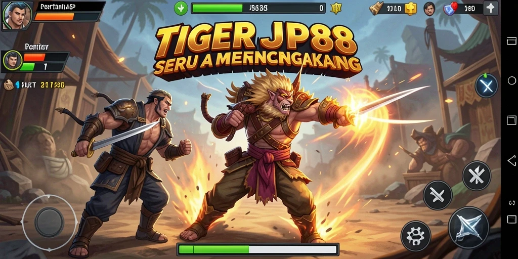 Screenshot menunjukkan aksi pertarungan seru dalam TIGERJP88.