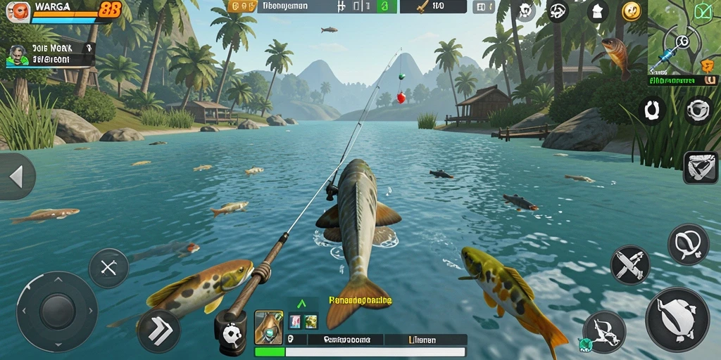 Screenshot gameplay WARGA88 menampilkan aksi memancing yang mendebarkan.