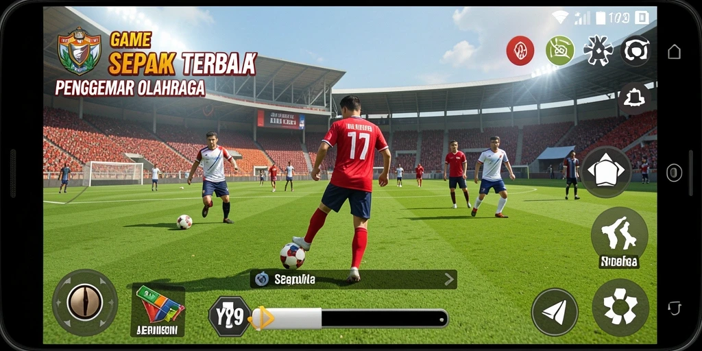 Gameplay Y89 menampilkan aksi sepak bola yang mendebarkan.